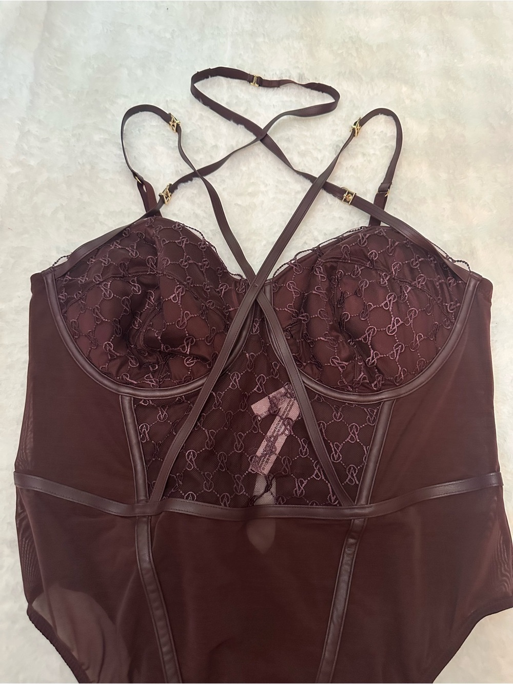 New! Victoria's Secret Logo Embroidered Balcony Teddy Bodysuit XXL 9073 - Picture 5 of 10